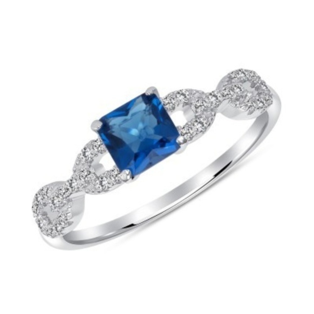 925 SILVER SAPPHIRE CZ SOLITAIRE ENGAGEMENT RING